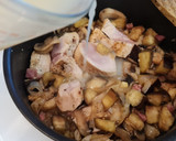 Foto del paso 5 de la receta: Pollo guisado con berenjena, champiñones y taquitos de jamón