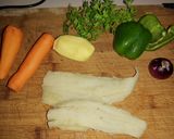 A picture of step 1 of Salted Cod Salad with Potatoes and Carrots.