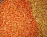 A picture of step 1 of Masoor and moong ki daal with boiled rice.