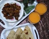A picture of step 7 of Koila dum karahi and roti with salad or tang.