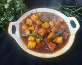A picture of step 4 of Schezwan paneer.