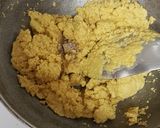 A picture of step 2 of Besan laddo with gud powder.