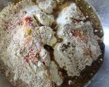 A picture of step 1 of Achari methi Puri with pethe ki sabzi and bathua raita.