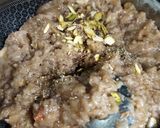 A picture of step 5 of Singhara atta dry fruits halwa.