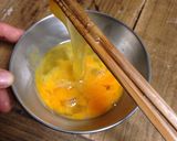 A picture of step 1 of Tamagoyaki (Japanese omelette).