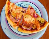 A picture of step 6 of Pizza Crust with 4 Ingredients & Potato Wedge chips 😍🍟🍕🍺😋.