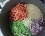 A picture of step 5 of creamy chicken rice soup.