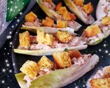 Une image de l'étape 5 de Endives carmines surimi fromage et thon fromage croûtons.
