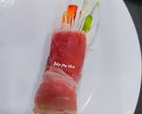 Hình bước làm 2 của món Thịt bò ba chỉ Mỹ cuộn rau củ nướng nồi chiên ko dầu