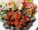 A picture of step 9 of Danwake with hot liver sauce.