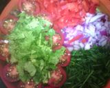 Foto del paso 6 de la receta: Ensalada Lenteja escondida con decoración de rojos y verdes