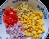 A picture of step 1 of Corn chana jor chaat.
