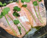 A picture of step 1 of Salmon roast in butter, lemon and coriander.