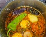 A picture of step 3 of Bharela Ringda Batata with soft roti(kathiyawadi sabzi).