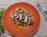 A picture of step 12 of Couscous with Roasted Vegetables and Grilled Pork Belly.