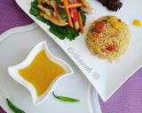 A picture of step 8 of Teriyaki rice, chicken salad with honey and orange dressing.