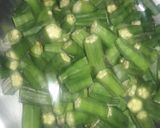 A picture of step 1 of Achari Bhindi.