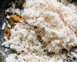A picture of step 2 of Coconut rice with tricolour Salad.