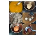 A picture of step 1 of Stuffed Moong dal halwa Jamun with carrot and mango puree.