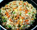 A picture of step 4 of Indo Chinese Shrimp Fried Rice.