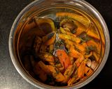 A picture of step 4 of Dill and carrot soup with fennel oil dressing.