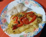 Foto del paso 4 de la receta: Lenguado al horno con puerro, patata y pimiento rojo