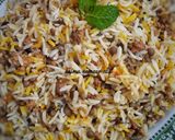 A picture of step 4 of Qeema masoor pulao.