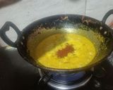 A picture of step 3 of Dahi wali bhindi.