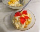 A picture of step 5 of Vanilla custard with mango pineapple,apple,banana,and jelly.