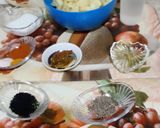 A picture of step 1 of Aloo ki takari, choley ka salan, suji ka halwa and puri.