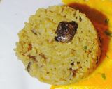 A picture of step 6 of Korean egg fried rice with eggplant/brinjal.