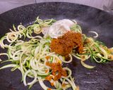 A picture of step 3 of Courgetti Branzino - seabass with zoodles.