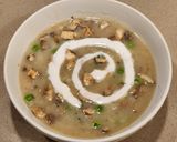 A picture of step 3 of Mushroom and Peas Soup (with fresh cream, herbs).