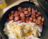 A picture of step 2 of Larry's (next lvl) sausage and cabbage.