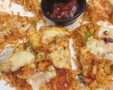 A picture of step 4 of Instant Noodles pizza.