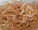 Foto del paso 7 de la receta: Espaguetis con salsa de almendras, puerro y champiñones 🍝