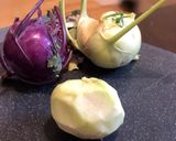 A picture of step 1 of Kohlrabi bonito flake salad.