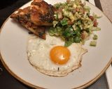 A picture of step 8 of Spinach, potato and feta "tortilla" with a fried egg.