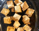 A picture of step 2 of Maple syrup and almond butter tofu - vegan.
