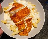 A picture of step 8 of Crispy Chicken Alfredo Penne Pasta.