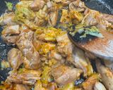 A picture of step 4 of Asian/Middle eastern inspired gochujang tahini chicken.