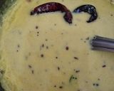 A picture of step 9 of Punjabi kadhi with baked pakoras.