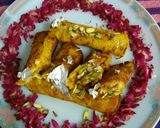 A picture of step 8 of Indian shahi malpua wrap with khoya / mawa.