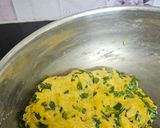 A picture of step 1 of Masala thepla with tea and raita marcha.