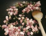 A picture of step 1 of Pasta with pancetta, pecorino and asparagus.
