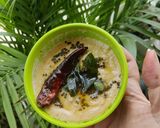 A picture of step 4 of Pesarattu with Coconut Peanut Chutney.