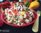 A picture of step 4 of Macaroni in Mushroom and bell pepper sauce.