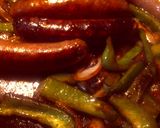 A picture of step 5 of Italian Sausage with peppers and onions.
