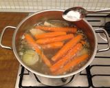 A picture of step 5 of Sunday lunch (chicken noodle soup and baked chicken with potatoes).