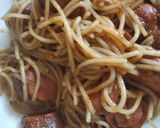 A picture of step 4 of Spaghetti and sausage in sauce #4weeks challenge.